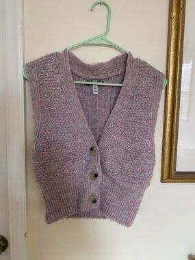 Urban Outfitters Lavender Heather Knit V-Neck Button Vest